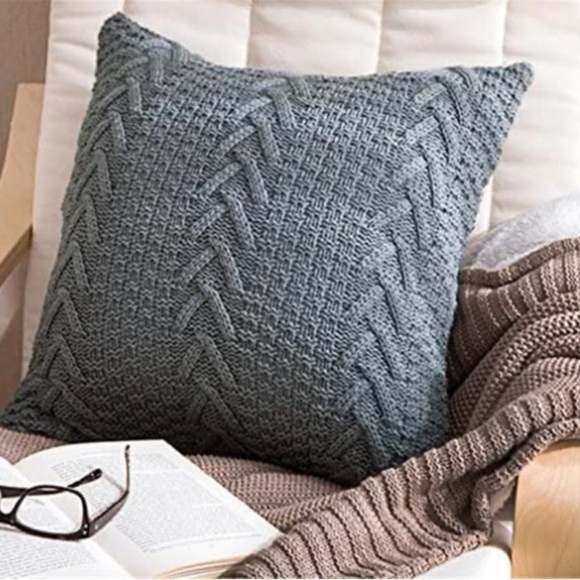 Dark Grey Textured Cozy Knit Chic Farmhouse Bohemian Trendy Throw Pillow Case - Picture 1 of 12